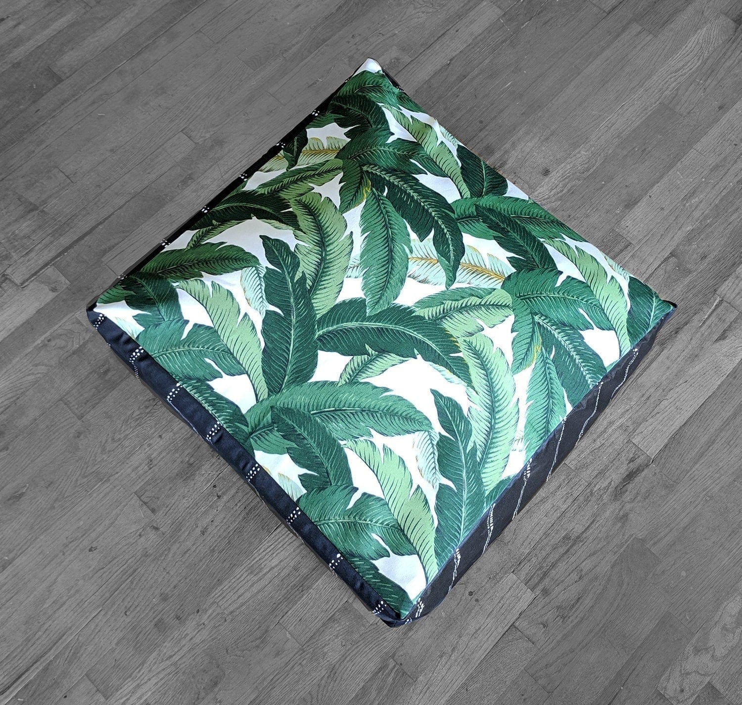 Rockin Cushions SALE Floor Pouf Cover, Black Pinstripe, Tropical Palm Leaves